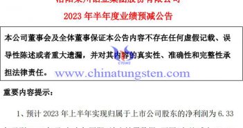 洛陽鉬業(yè)2023年上半年業(yè)績預告