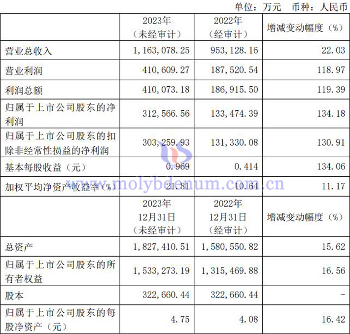 金鉬股份2023年業(yè)績報告圖片